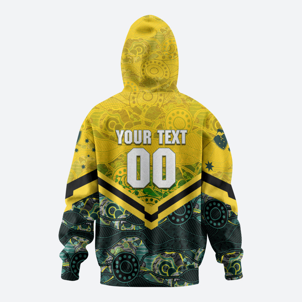 Personalised Kangaroos Rugby Hoodie Aboriginal Pattern Australia Colors Tribal Sports
