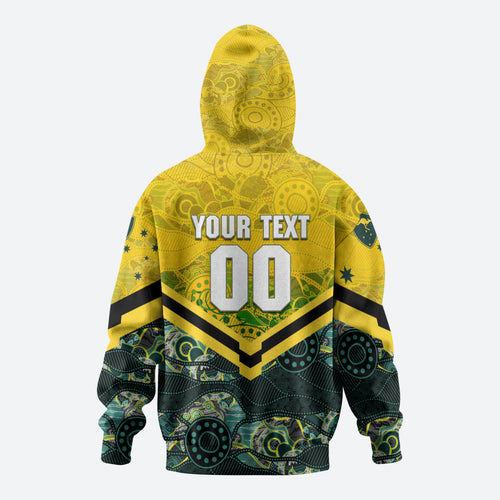 Personalised Kangaroos Rugby Hoodie Aboriginal Pattern Australia Colors Tribal Sports