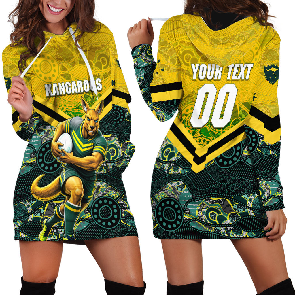 Personalised Kangaroos Rugby Hoodie Dress Aboriginal Pattern Australia Colors Tribal Sports