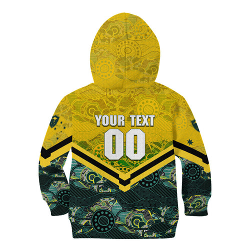 Personalised Kangaroos Rugby Kid Hoodie Aboriginal Pattern Australia Colors Tribal Sports