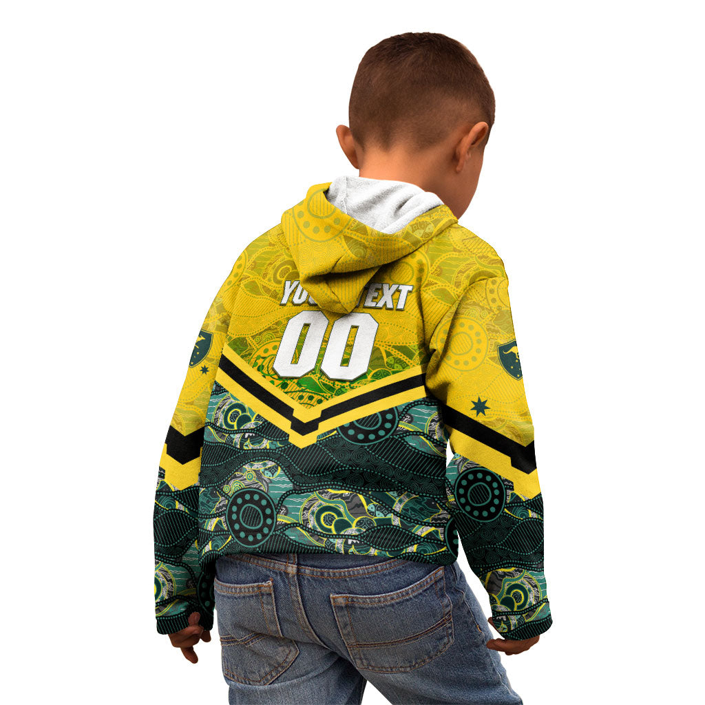 Personalised Kangaroos Rugby Kid Hoodie Aboriginal Pattern Australia Colors Tribal Sports