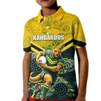 Personalised Kangaroos Rugby Kid Polo Shirt Aboriginal Pattern Australia Colors Tribal Sports