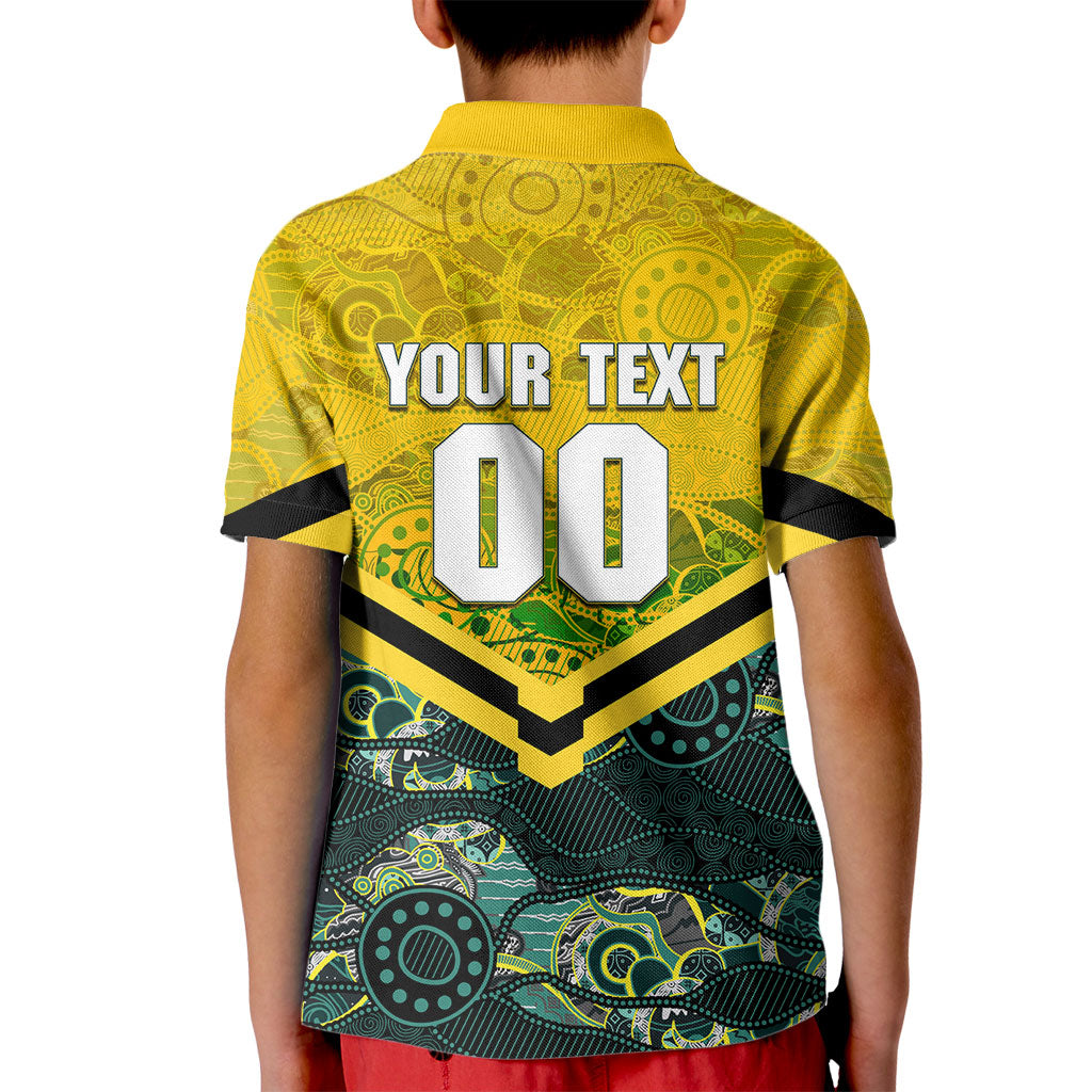 Personalised Kangaroos Rugby Kid Polo Shirt Aboriginal Pattern Australia Colors Tribal Sports