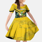 Personalised Kangaroos Rugby Kid Short Sleeve Dress Aboriginal Pattern Australia Colors Tribal Sports