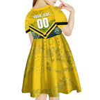 Personalised Kangaroos Rugby Kid Short Sleeve Dress Aboriginal Pattern Australia Colors Tribal Sports