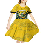 Personalised Kangaroos Rugby Kid Short Sleeve Dress Aboriginal Pattern Australia Colors Tribal Sports