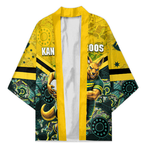 Personalised Kangaroos Rugby Kimono Aboriginal Pattern Australia Colors Tribal Sports