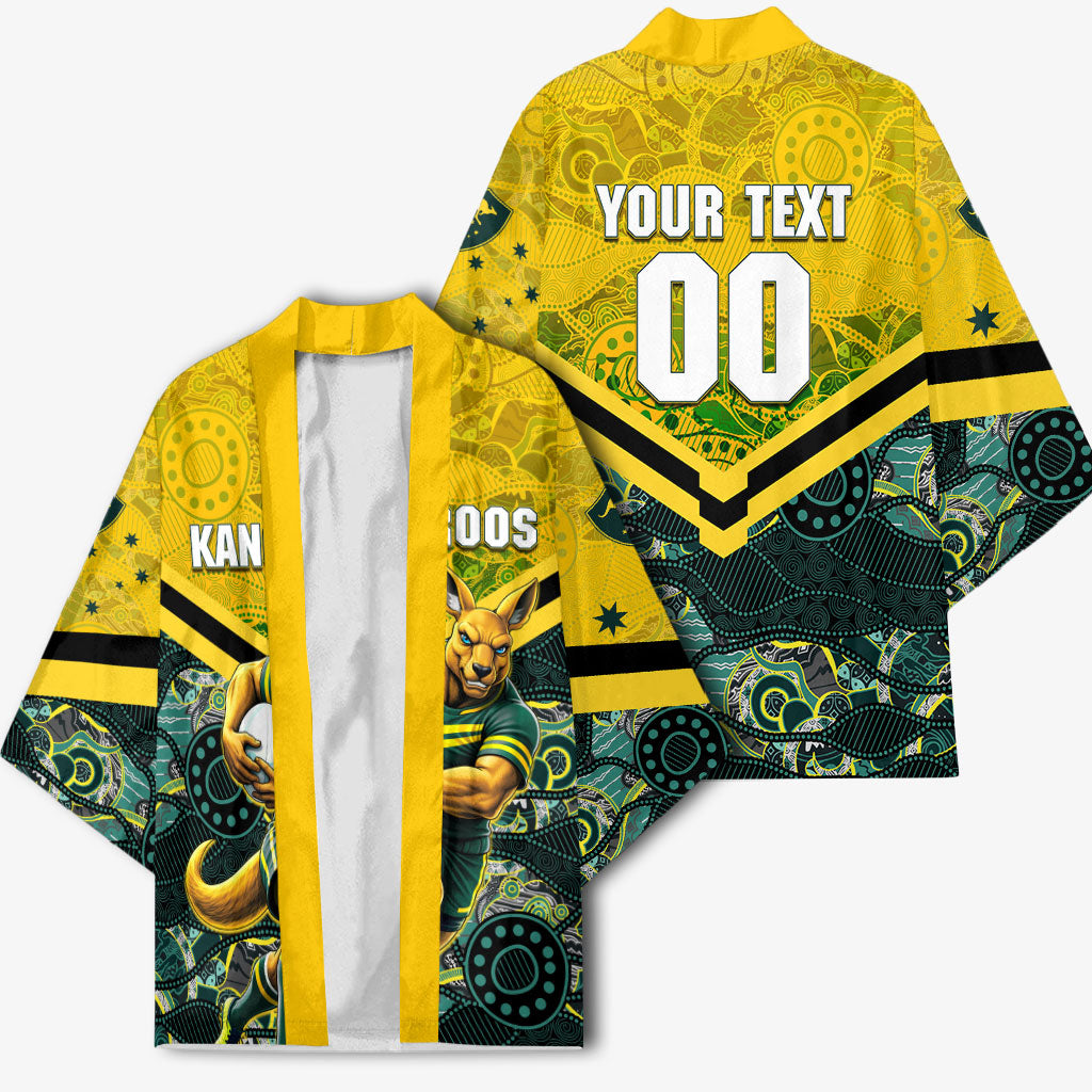 Personalised Kangaroos Rugby Kimono Aboriginal Pattern Australia Colors Tribal Sports