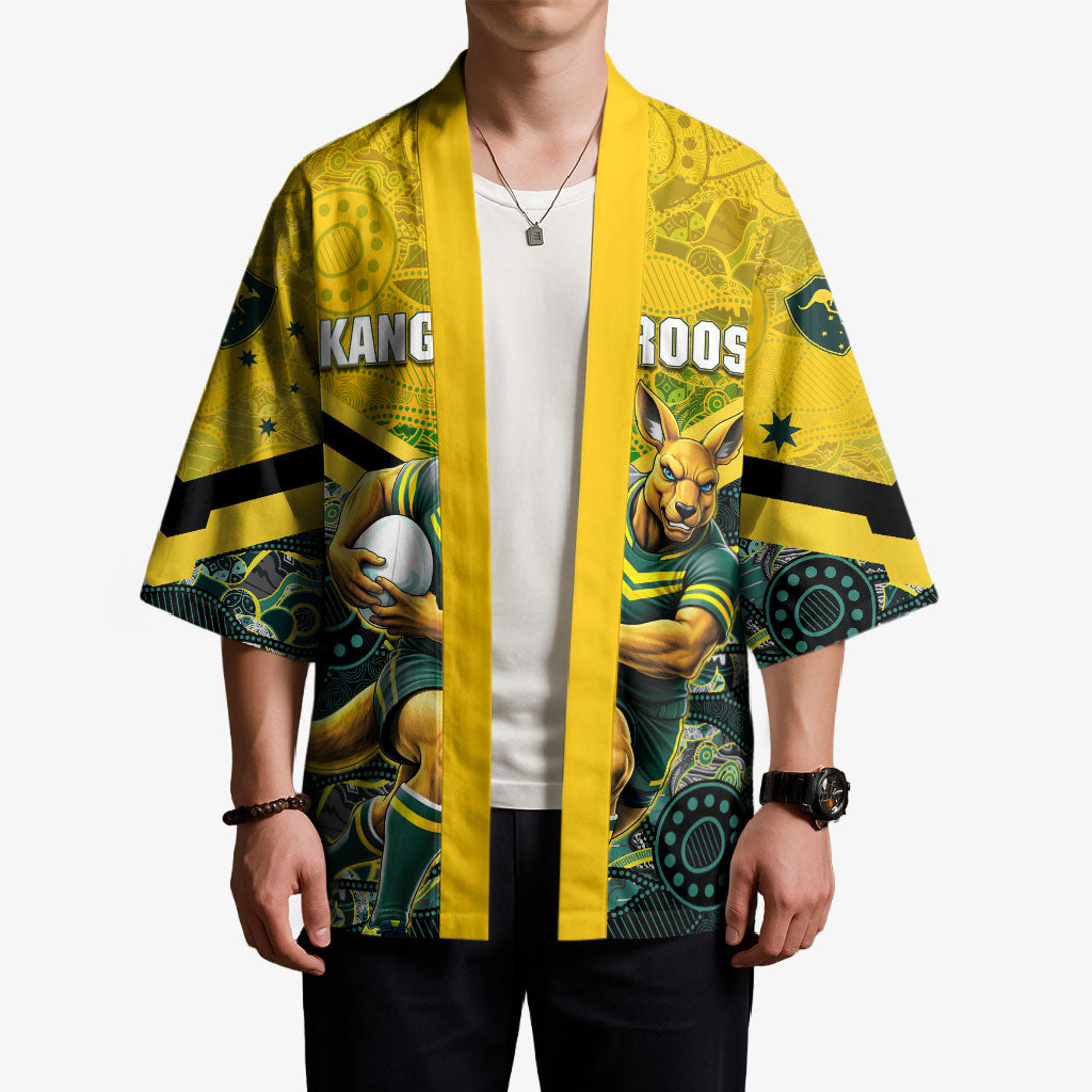 Personalised Kangaroos Rugby Kimono Aboriginal Pattern Australia Colors Tribal Sports