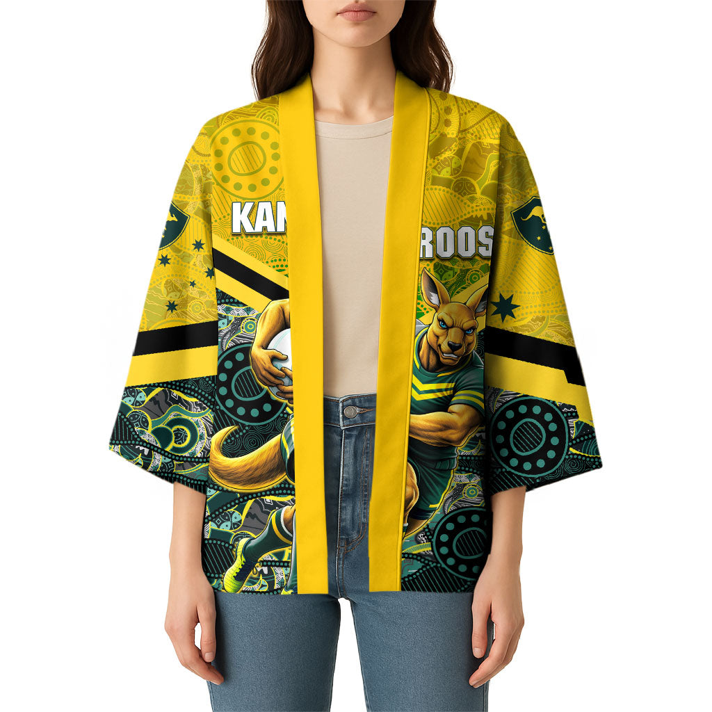 Personalised Kangaroos Rugby Kimono Aboriginal Pattern Australia Colors Tribal Sports