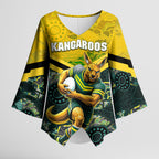 Personalised Kangaroos Rugby Kimono Sleeve Blouse Aboriginal Pattern Australia Colors Tribal Sports