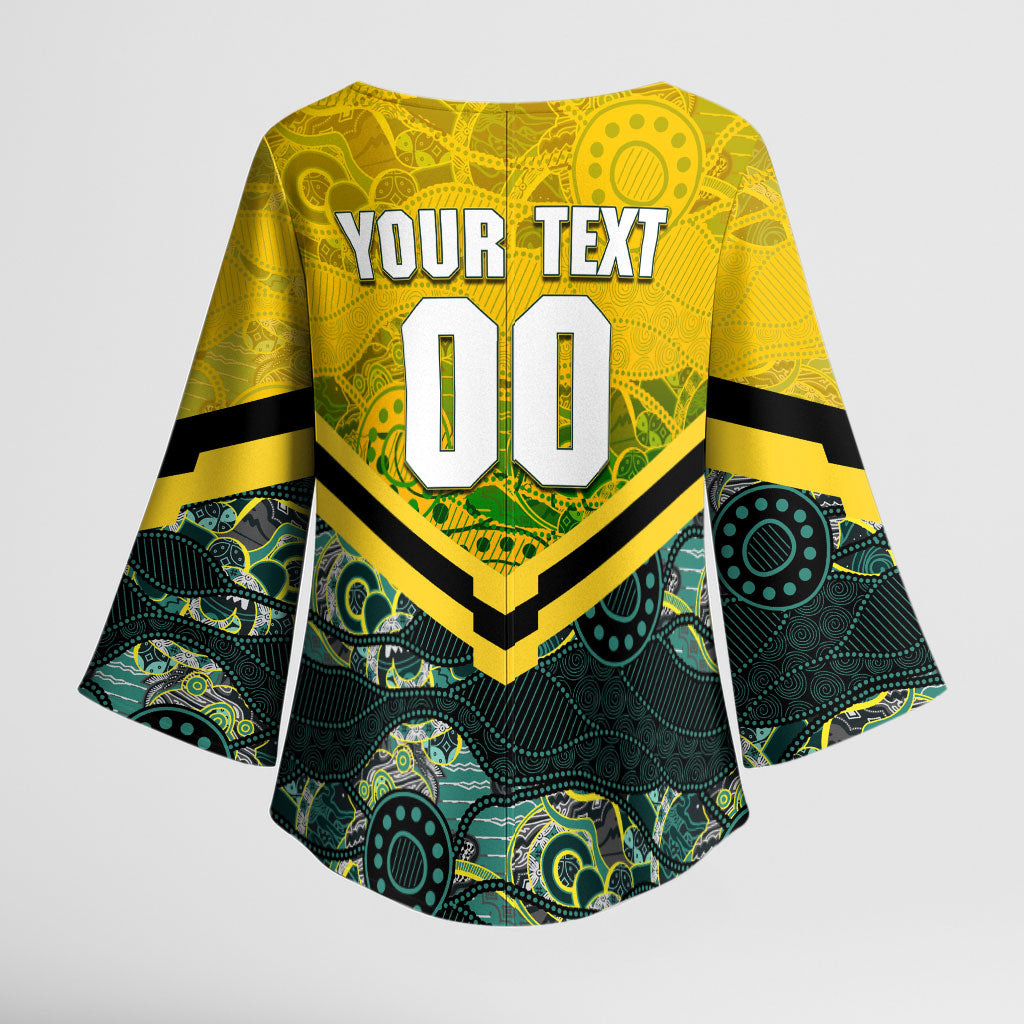 Personalised Kangaroos Rugby Kimono Sleeve Blouse Aboriginal Pattern Australia Colors Tribal Sports