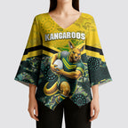 Personalised Kangaroos Rugby Kimono Sleeve Blouse Aboriginal Pattern Australia Colors Tribal Sports