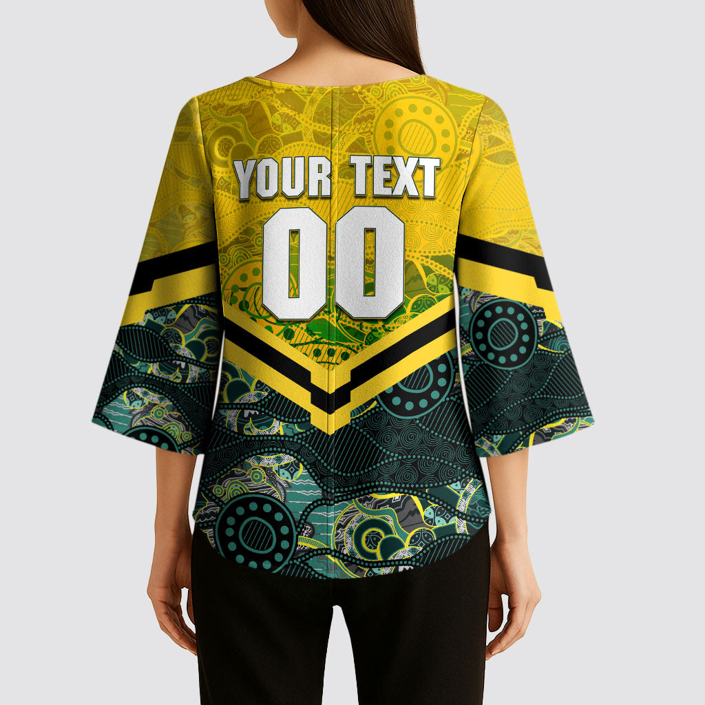Personalised Kangaroos Rugby Kimono Sleeve Blouse Aboriginal Pattern Australia Colors Tribal Sports