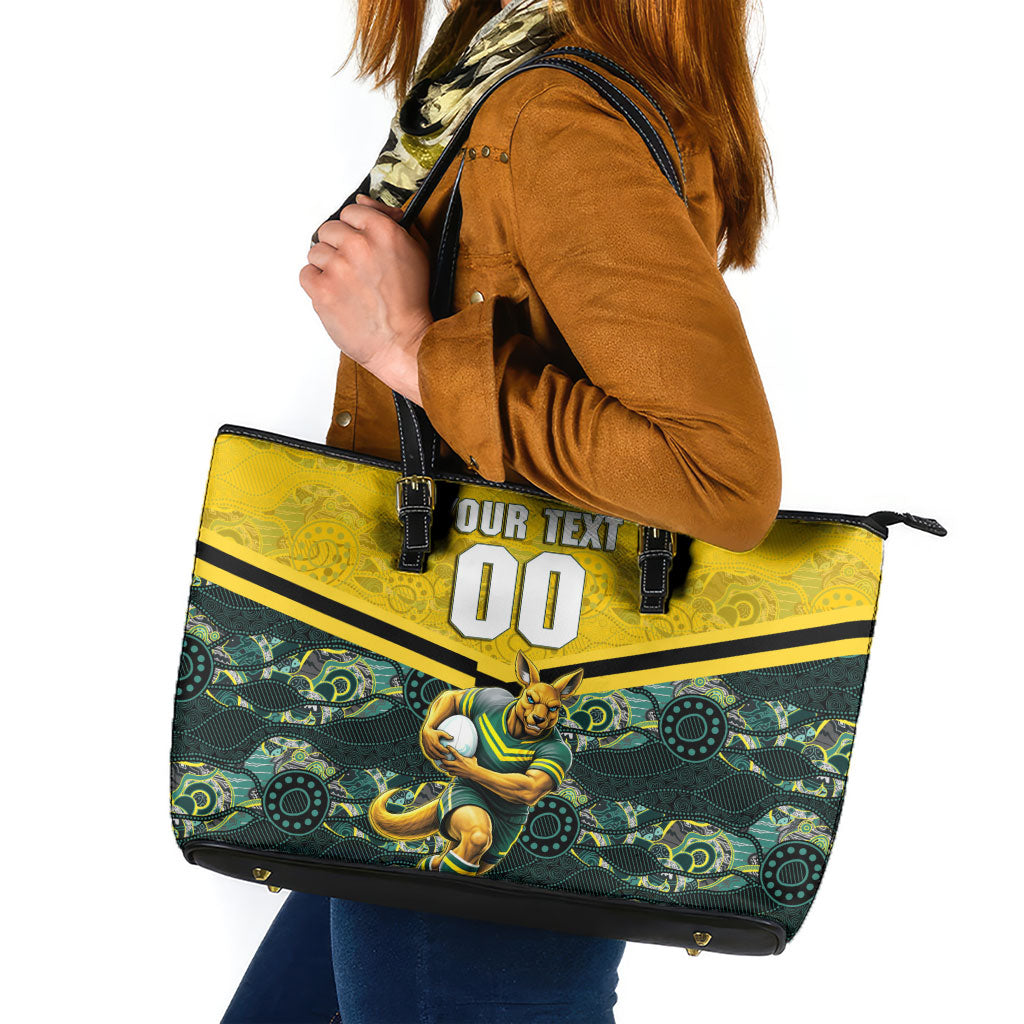 Personalised Kangaroos Rugby Leather Tote Bag Aboriginal Pattern Australia Colors Tribal Sports