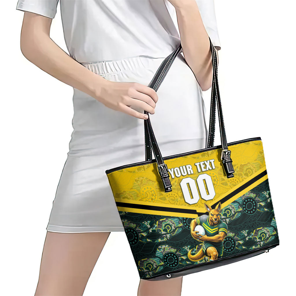 Personalised Kangaroos Rugby Leather Tote Bag Aboriginal Pattern Australia Colors Tribal Sports