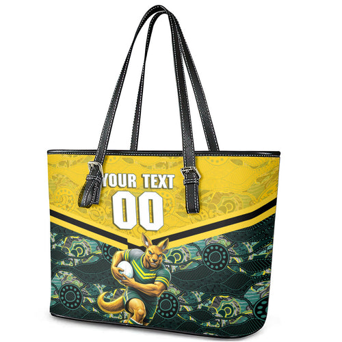 Personalised Kangaroos Rugby Leather Tote Bag Aboriginal Pattern Australia Colors Tribal Sports