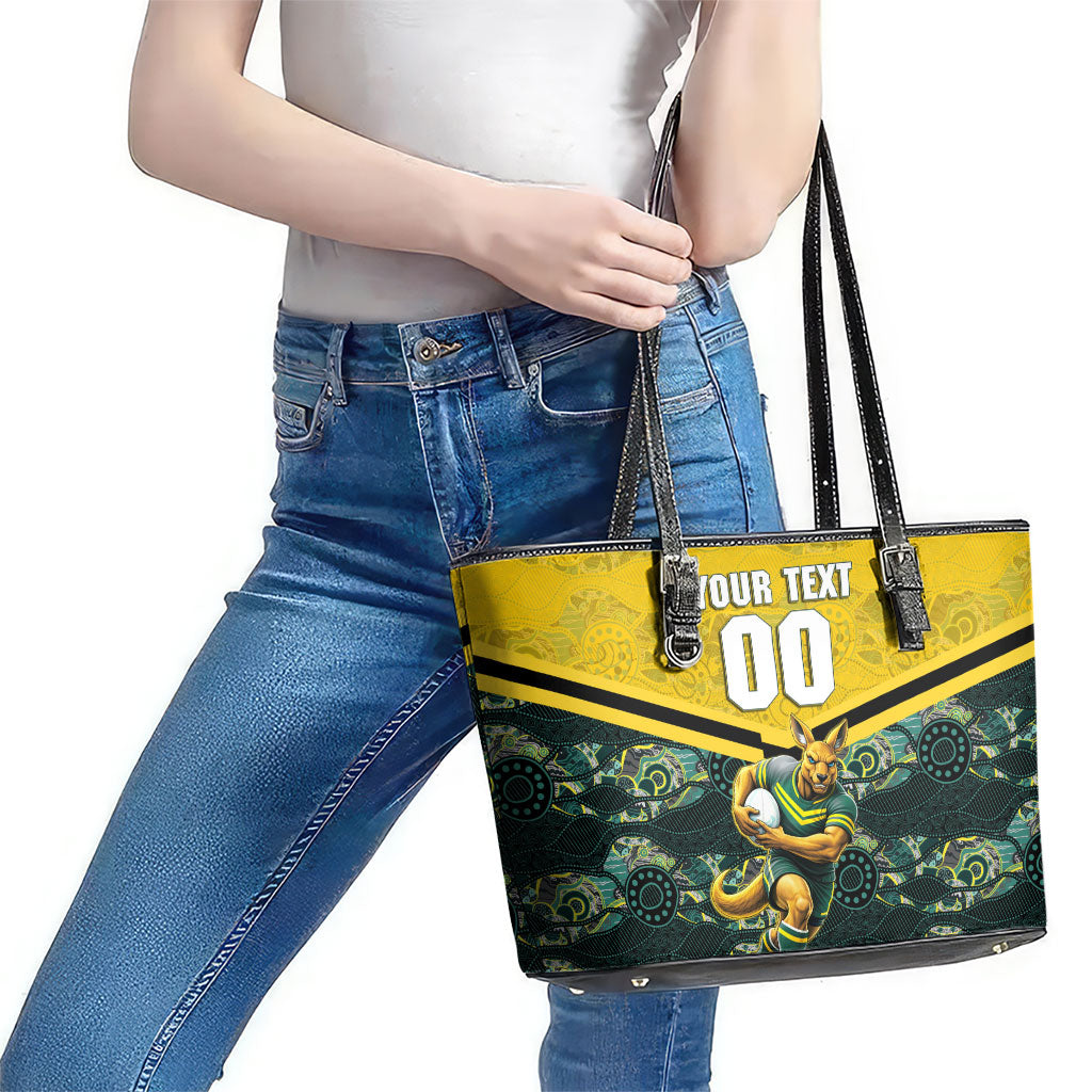 Personalised Kangaroos Rugby Leather Tote Bag Aboriginal Pattern Australia Colors Tribal Sports