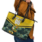 Personalised Kangaroos Rugby Leather Tote Bag Aboriginal Pattern Australia Colors Tribal Sports