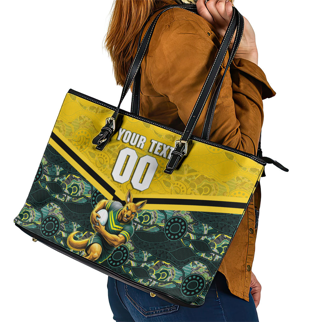 Personalised Kangaroos Rugby Leather Tote Bag Aboriginal Pattern Australia Colors Tribal Sports
