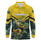 Personalised Kangaroos Rugby Long Sleeve Polo Shirt Aboriginal Pattern Australia Colors Tribal Sports