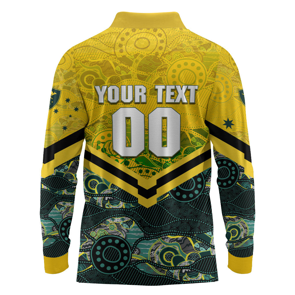 Personalised Kangaroos Rugby Long Sleeve Polo Shirt Aboriginal Pattern Australia Colors Tribal Sports