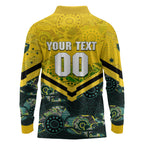 Personalised Kangaroos Rugby Long Sleeve Polo Shirt Aboriginal Pattern Australia Colors Tribal Sports