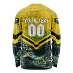 Personalised Kangaroos Rugby Long Sleeve Shirt Aboriginal Pattern Australia Colors Tribal Sports