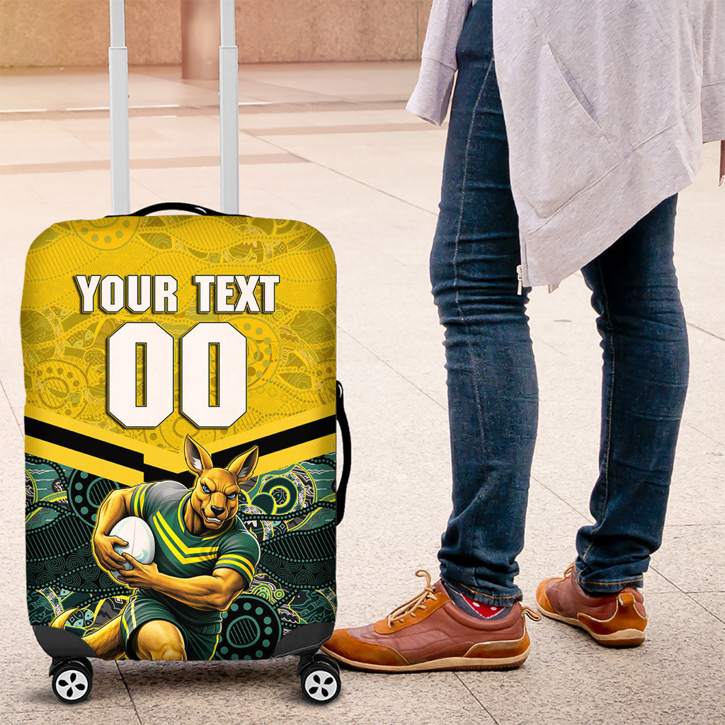 Personalised Kangaroos Rugby Luggage Cover Aboriginal Pattern Australia Colors Tribal Sports