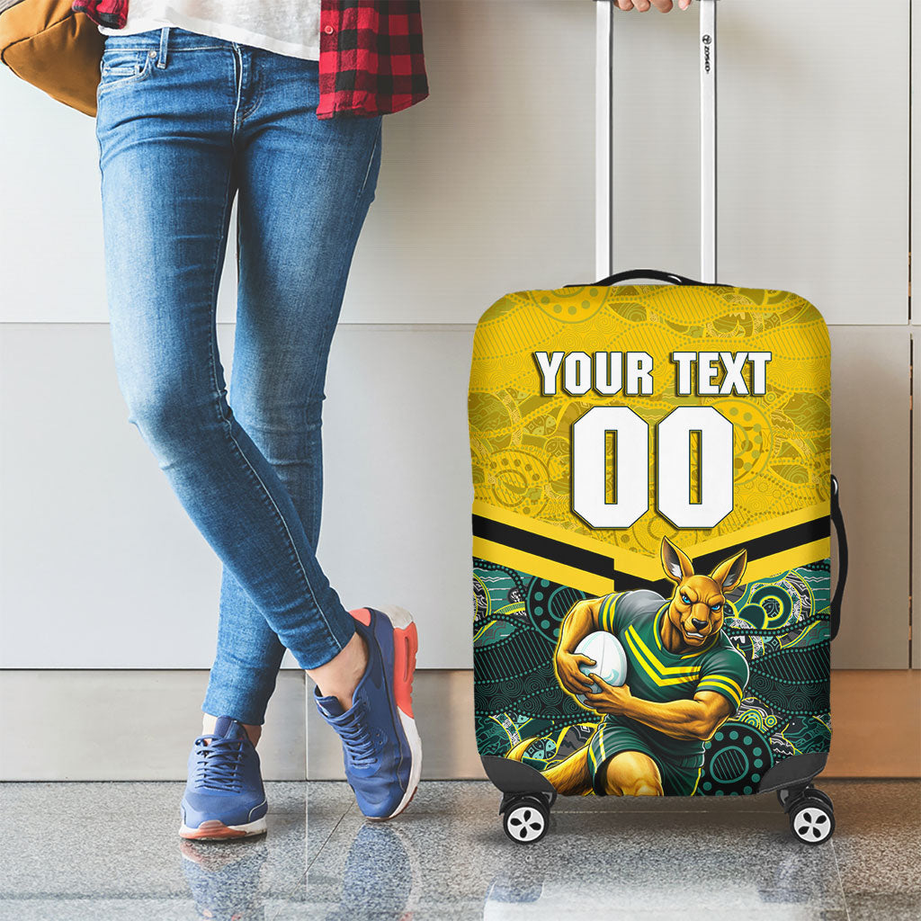 Personalised Kangaroos Rugby Luggage Cover Aboriginal Pattern Australia Colors Tribal Sports