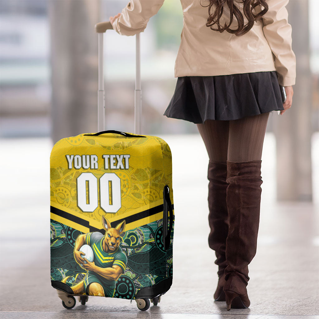 Personalised Kangaroos Rugby Luggage Cover Aboriginal Pattern Australia Colors Tribal Sports