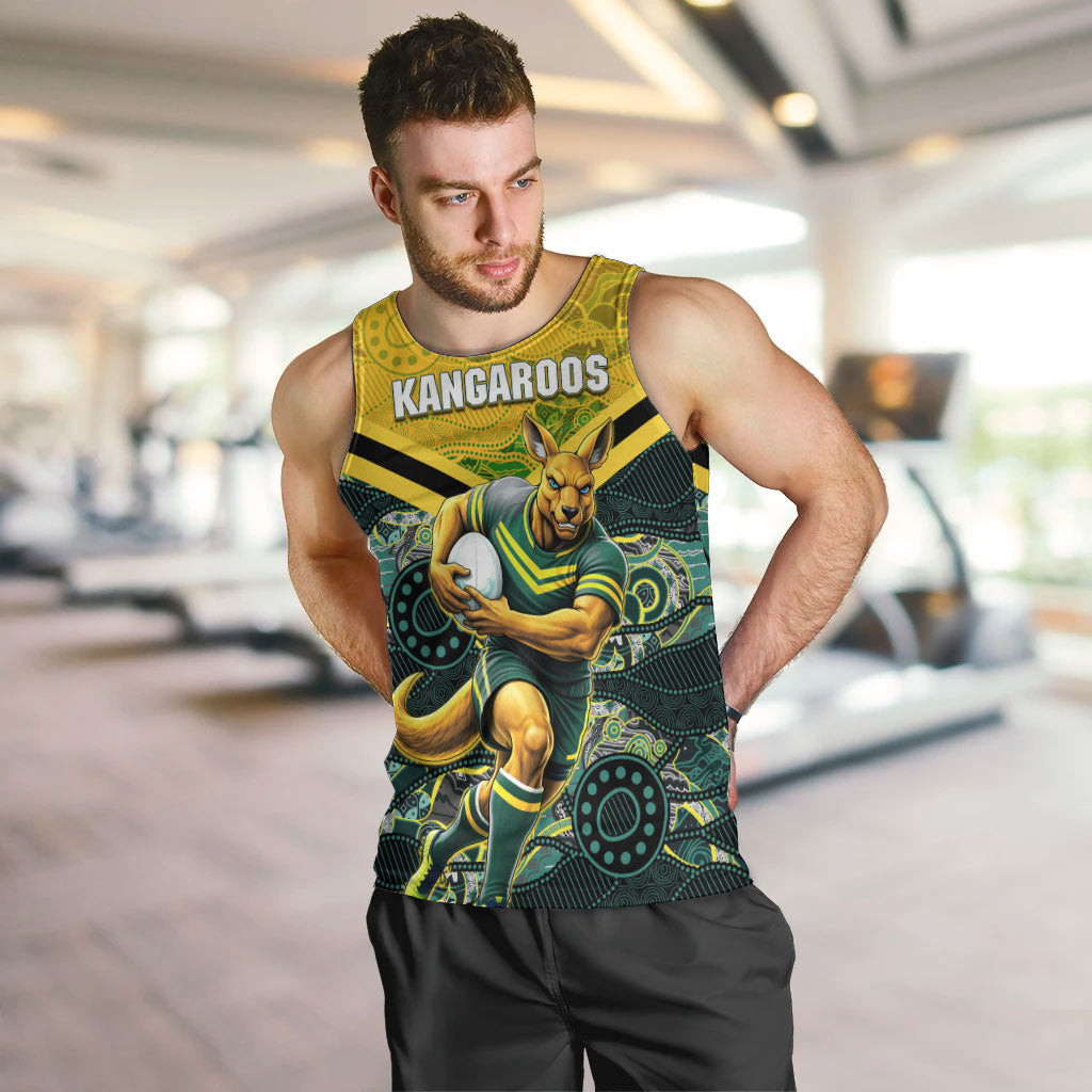 Personalised Kangaroos Rugby Men Tank Top Aboriginal Pattern Australia Colors Tribal Sports
