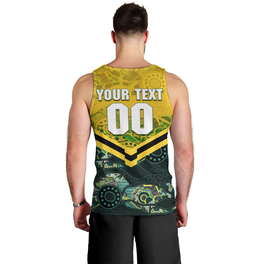 Personalised Kangaroos Rugby Men Tank Top Aboriginal Pattern Australia Colors Tribal Sports