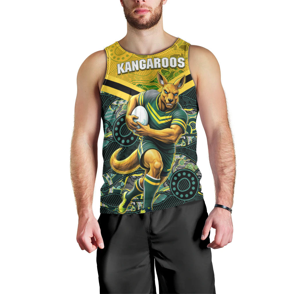 Personalised Kangaroos Rugby Men Tank Top Aboriginal Pattern Australia Colors Tribal Sports