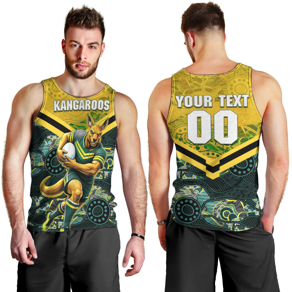 Personalised Kangaroos Rugby Men Tank Top Aboriginal Pattern Australia Colors Tribal Sports