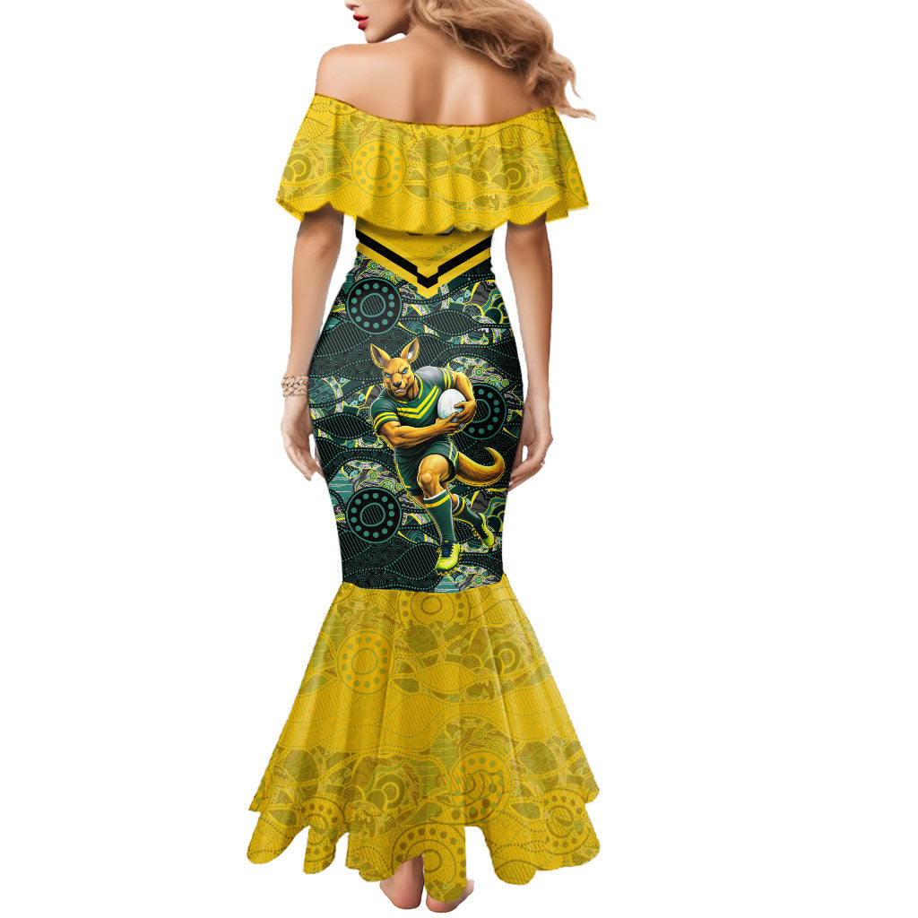 Personalised Kangaroos Rugby Mermaid Dress Aboriginal Pattern Australia Colors Tribal Sports