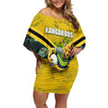 Personalised Kangaroos Rugby Off Shoulder Short Dress Aboriginal Pattern Australia Colors Tribal Sports