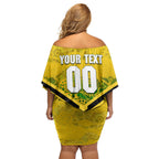 Personalised Kangaroos Rugby Off Shoulder Short Dress Aboriginal Pattern Australia Colors Tribal Sports