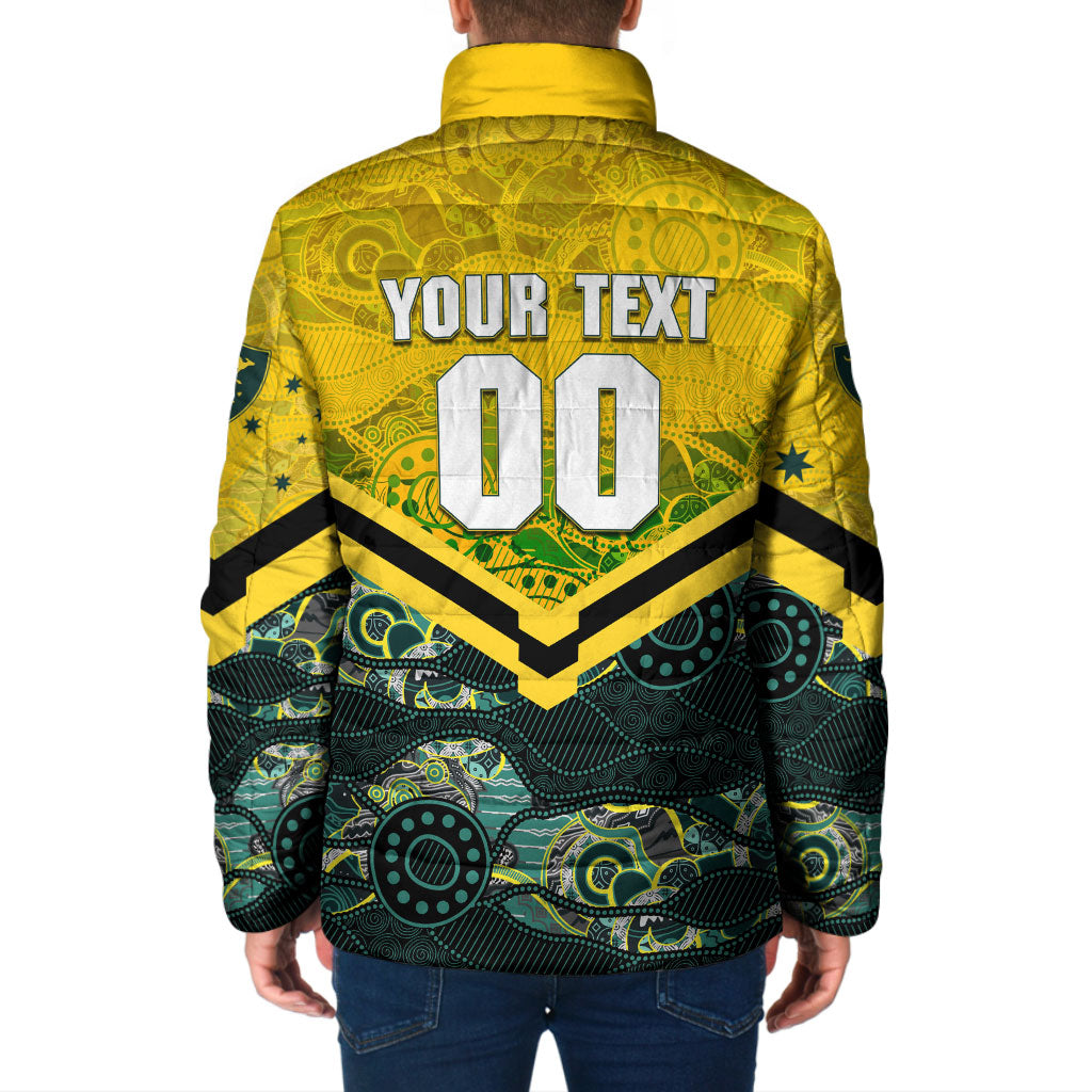 Personalised Kangaroos Rugby Padded Jacket Aboriginal Pattern Australia Colors Tribal Sports