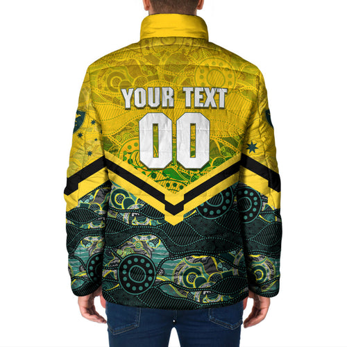 Personalised Kangaroos Rugby Padded Jacket Aboriginal Pattern Australia Colors Tribal Sports