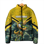 Personalised Kangaroos Rugby Padded Jacket Aboriginal Pattern Australia Colors Tribal Sports