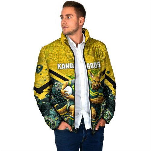 Personalised Kangaroos Rugby Padded Jacket Aboriginal Pattern Australia Colors Tribal Sports