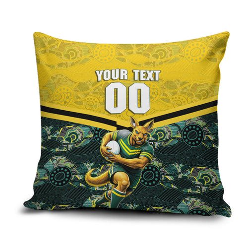 Personalised Kangaroos Rugby Pillow Cover Aboriginal Pattern Australia Colors Tribal Sports