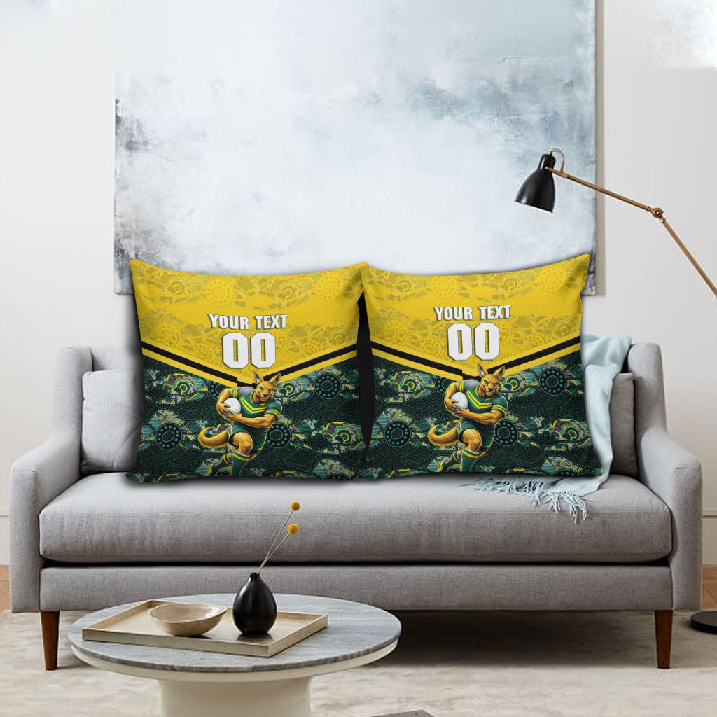 Personalised Kangaroos Rugby Pillow Cover Aboriginal Pattern Australia Colors Tribal Sports