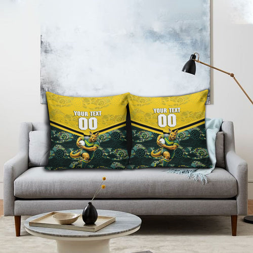 Personalised Kangaroos Rugby Pillow Cover Aboriginal Pattern Australia Colors Tribal Sports
