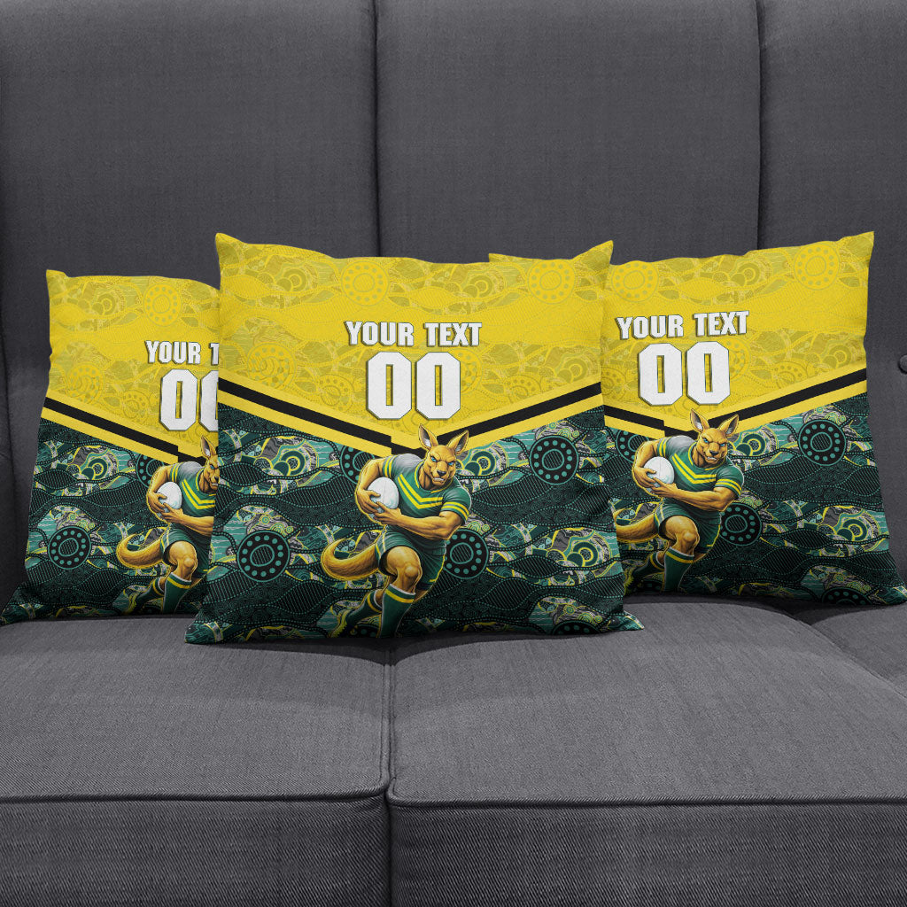 Personalised Kangaroos Rugby Pillow Cover Aboriginal Pattern Australia Colors Tribal Sports