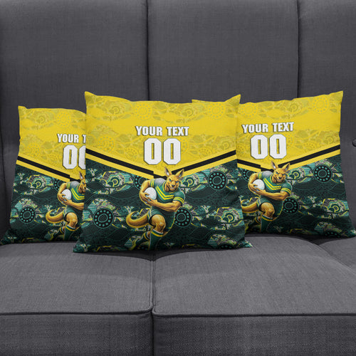 Personalised Kangaroos Rugby Pillow Cover Aboriginal Pattern Australia Colors Tribal Sports