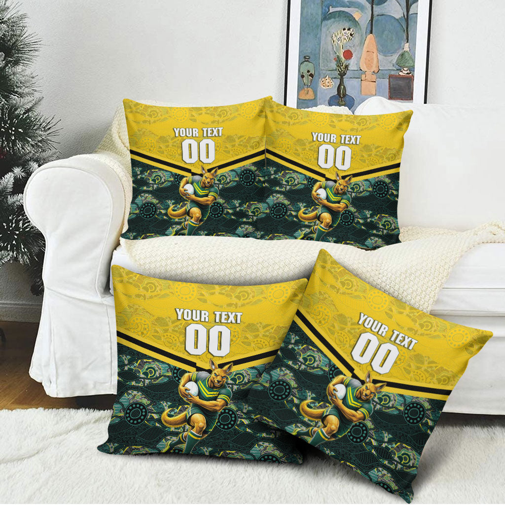 Personalised Kangaroos Rugby Pillow Cover Aboriginal Pattern Australia Colors Tribal Sports