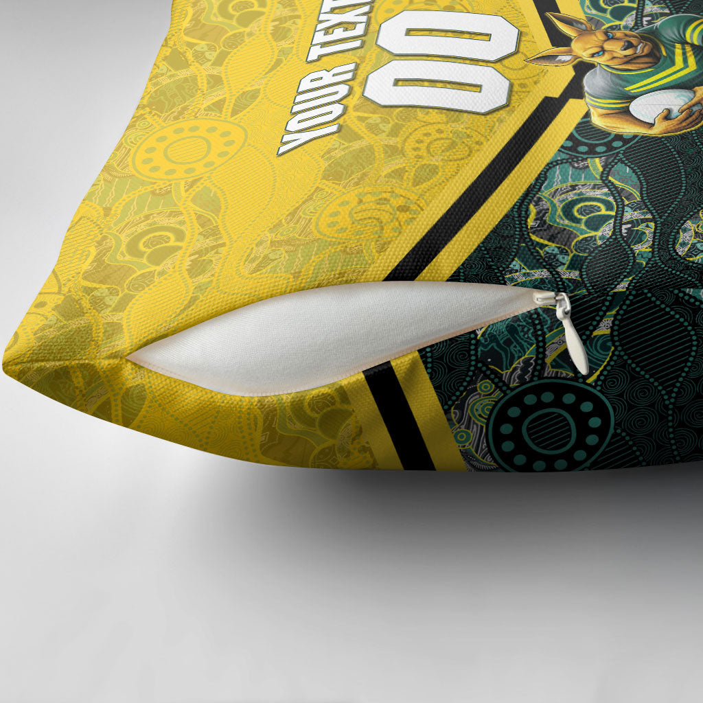 Personalised Kangaroos Rugby Pillow Cover Aboriginal Pattern Australia Colors Tribal Sports