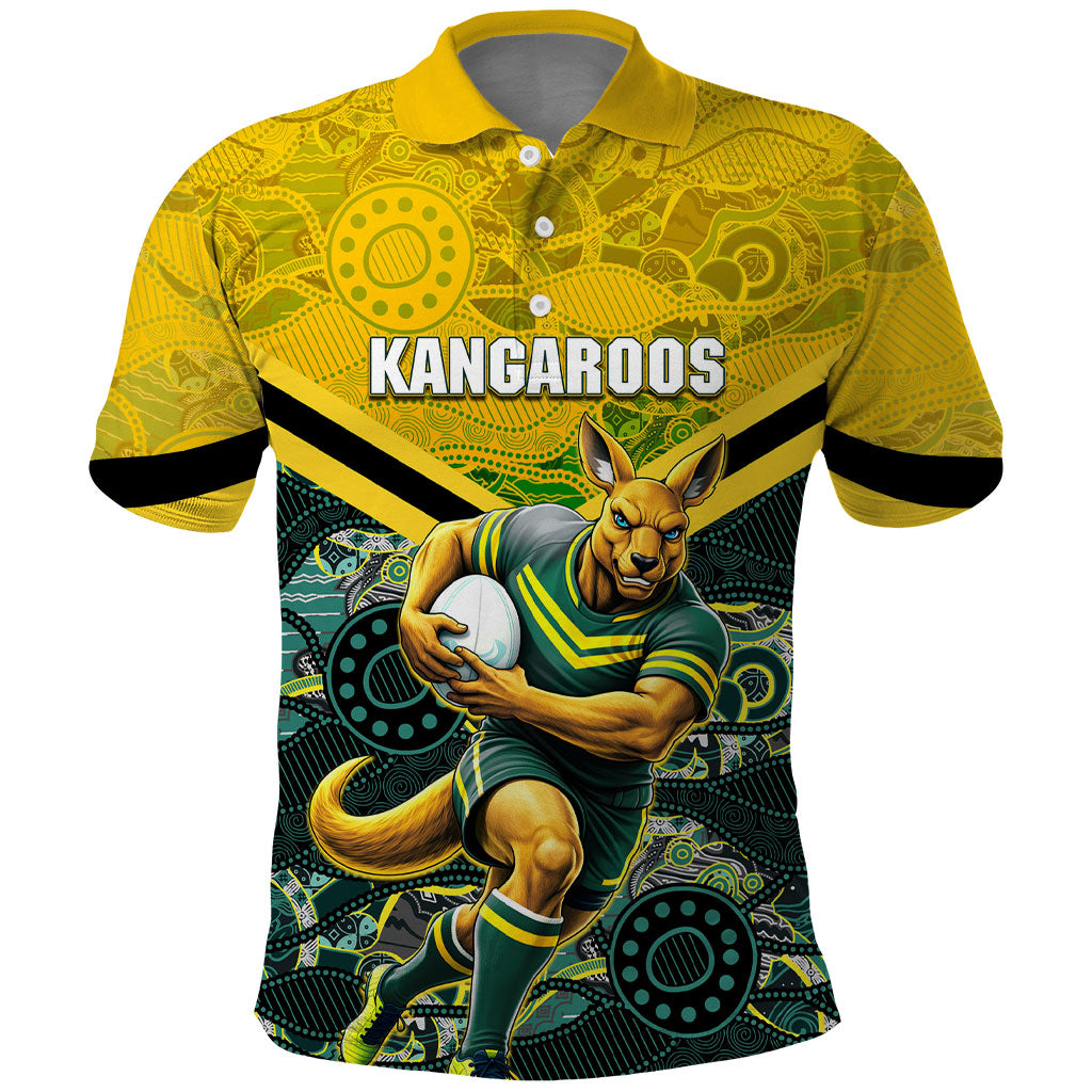 Personalised Kangaroos Rugby Polo Shirt Aboriginal Pattern Australia Colors Tribal Sports